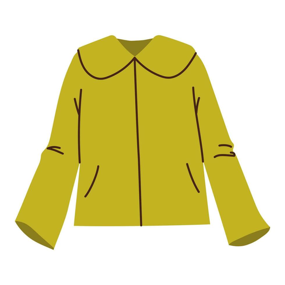 Isolated green female classic jacket coat with collar in flat style on white background. Warm clothes vector