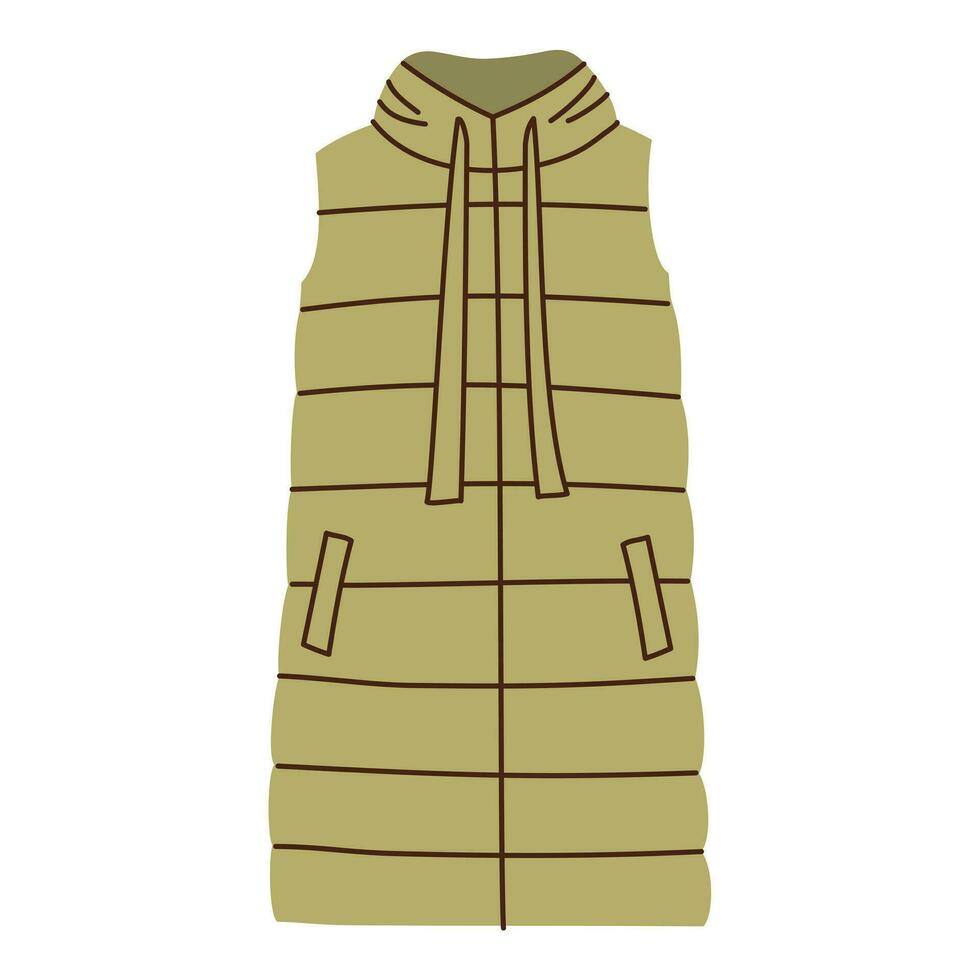 Isolated green female long quilted vest in flat style on white background. Warm clothes vector