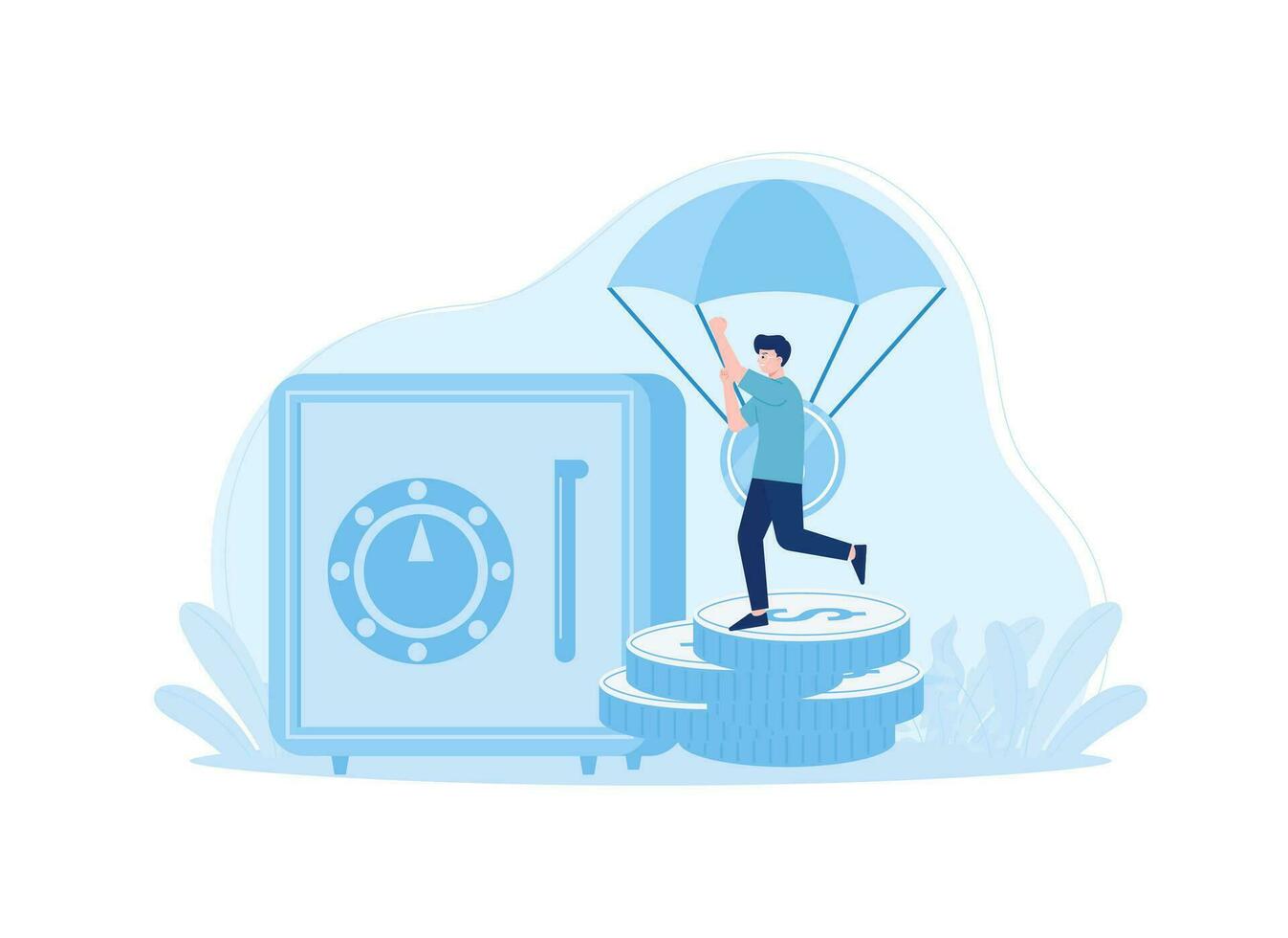Vector finance airdrop and safe box concept flat illustration