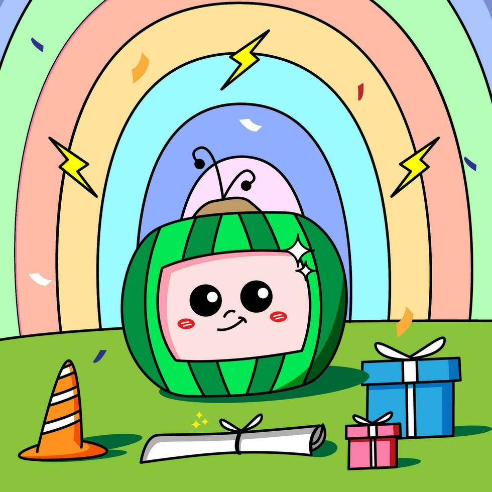 Cute Watermelon Televison Concept vector