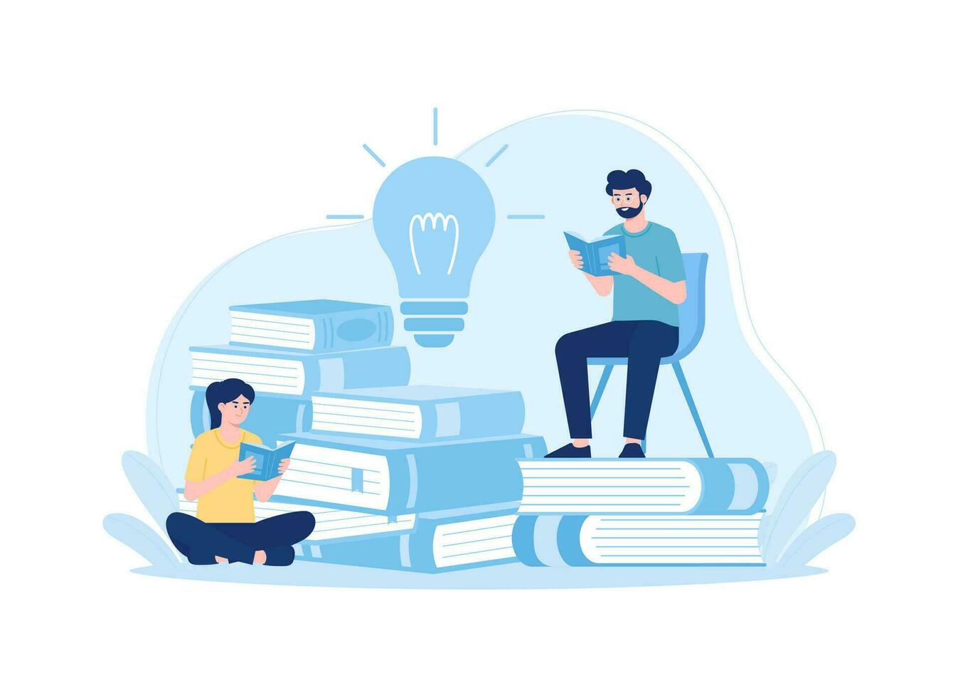 a man and a woman sitting on a book concept flat illustration vector