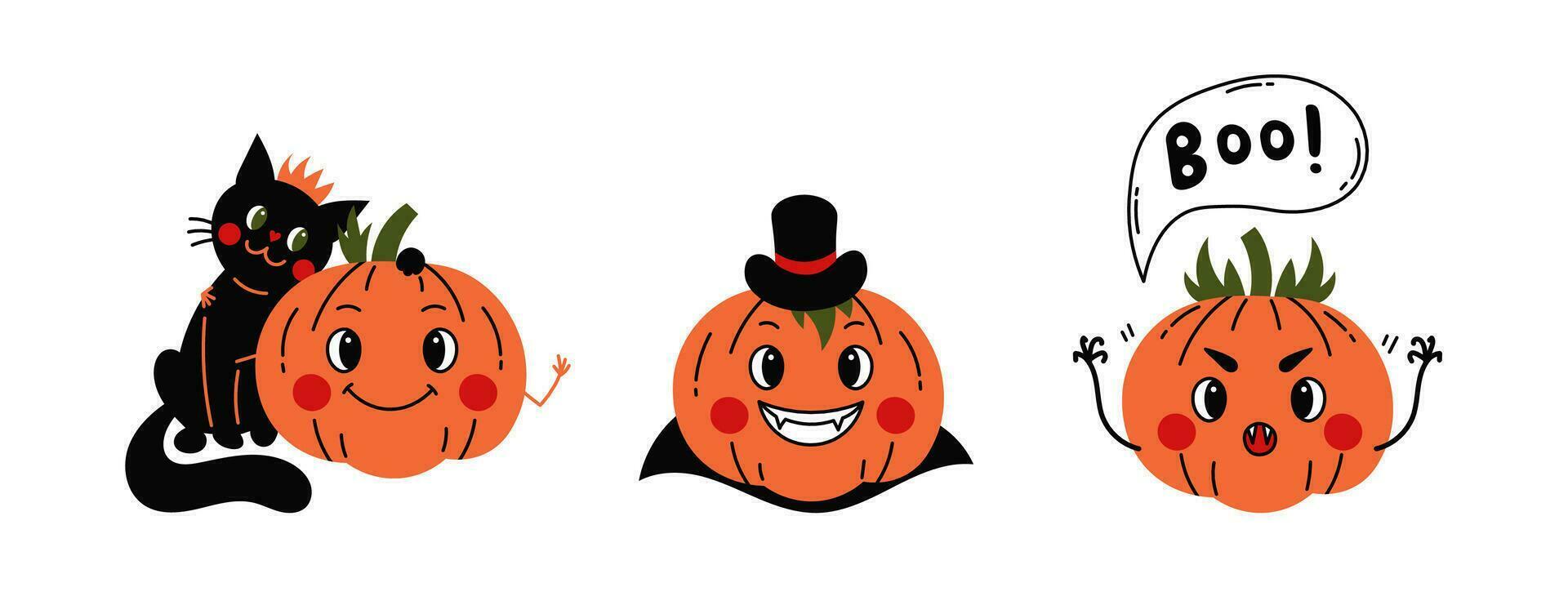 Pumpkin Halloween characters set vector