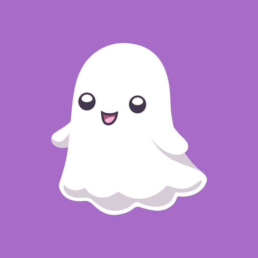 Cute funny happy ghost cartoon vector illustration. Childish spooky boo halloween characters for kids.