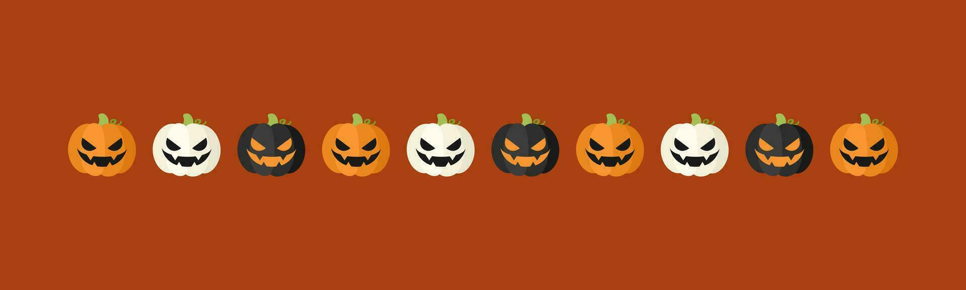 Separator Border illustration line of cute jack o lanterns, evil pumpkin, trick or treat pattern for Halloween day concept of autumn season vector