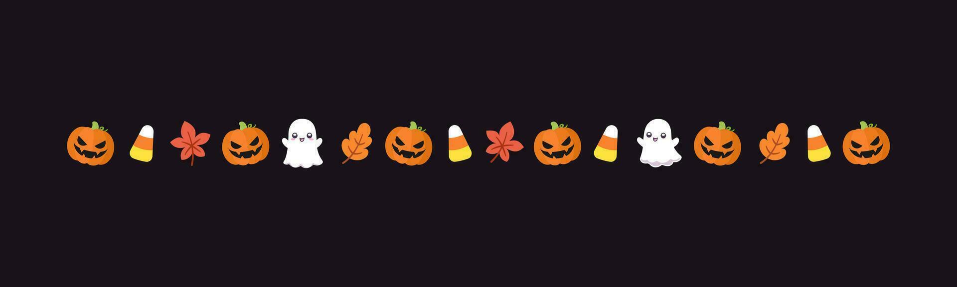 Separator Border illustration line of cute ghost, jack o lanterns, trick or treat icon pattern for Halloween day concept of autumn season vector