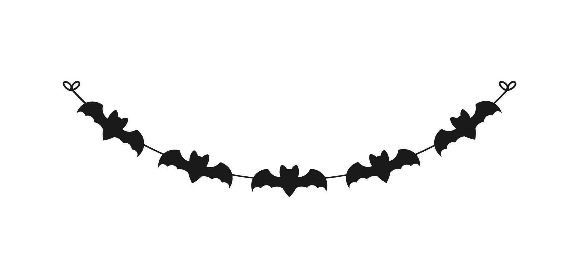 Cute Halloween Bats Garland Silhouette. Simple hanging party banner classy decor vector element.