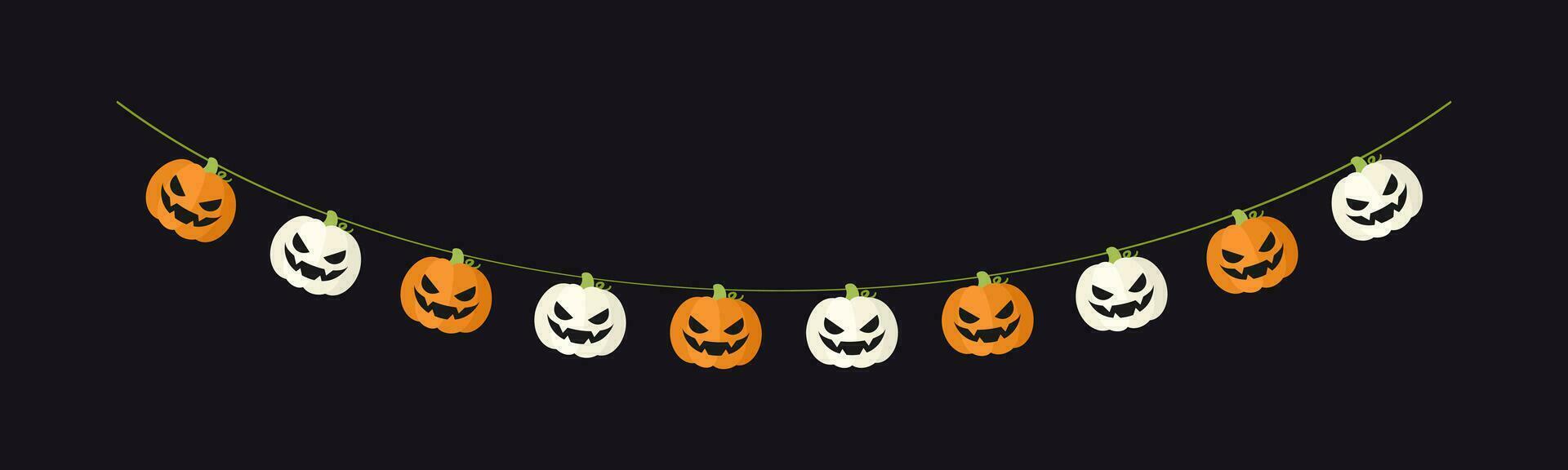 Cute Jack O Lantern Evil Pumpkin Garland for Halloween. Simple banner hanging party classy decor vector element.