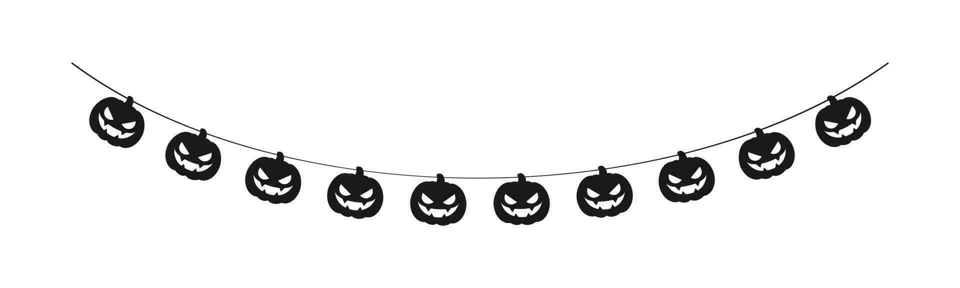 Cute Jack O Lantern Evil Pumpkin Garland Silhouette for Halloween. Simple banner hanging party classy decor vector element.
