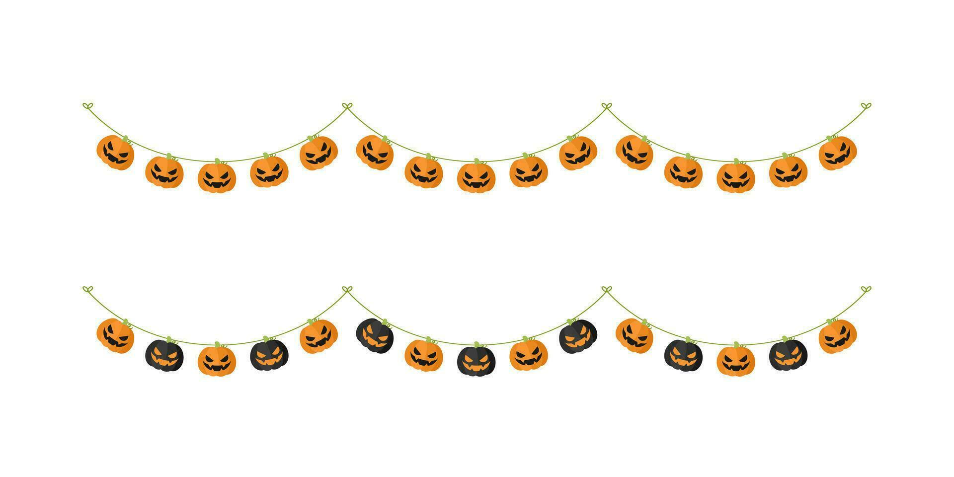 Cute Jack O Lantern Evil Pumpkin Garland Set for Halloween. Simple banner hanging party classy decor vector element.