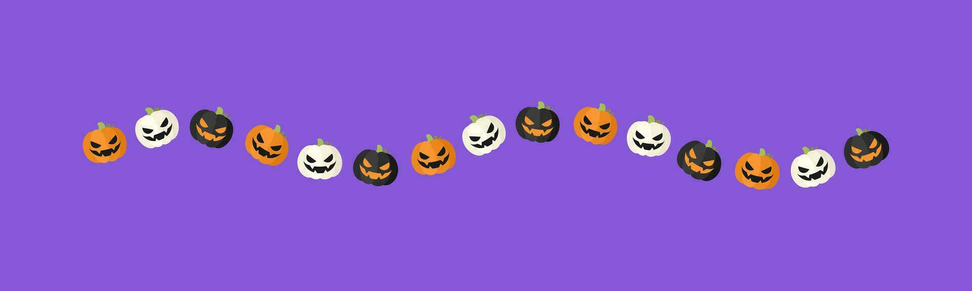 Separator Border illustration line of cute jack o lanterns, evil pumpkin, trick or treat pattern for Halloween day concept of autumn season vector