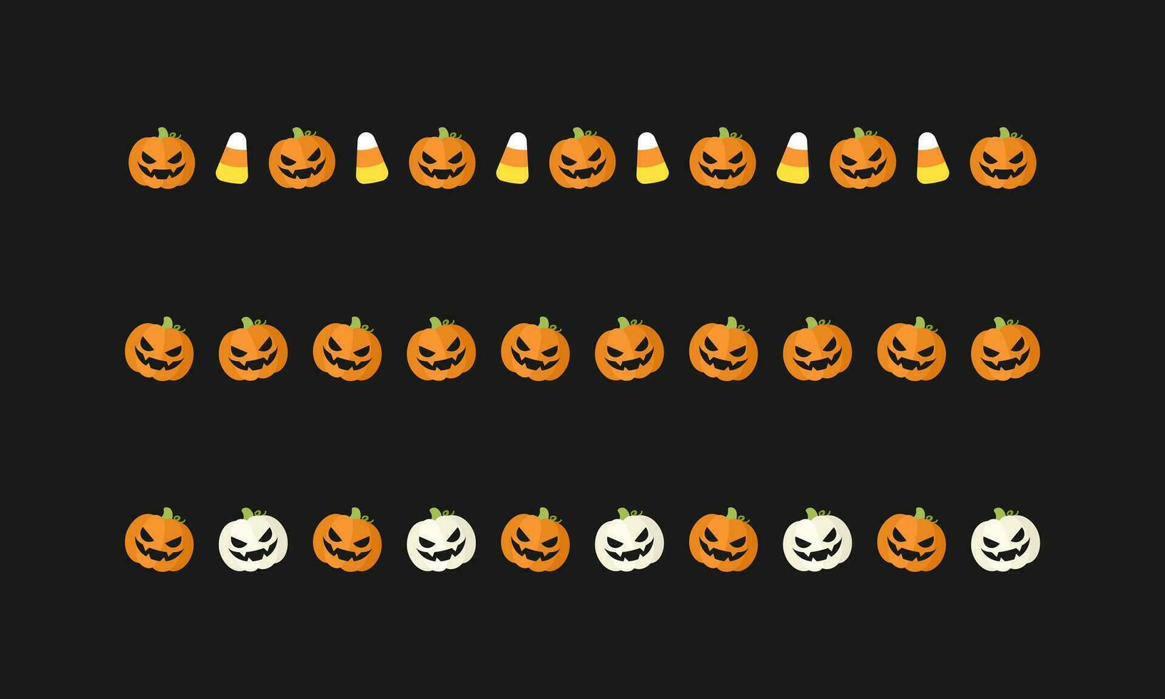 Separator Border illustration line set of cute jack o lanterns, candy corn, trick or treat pattern for Halloween day concept of autumn season vector