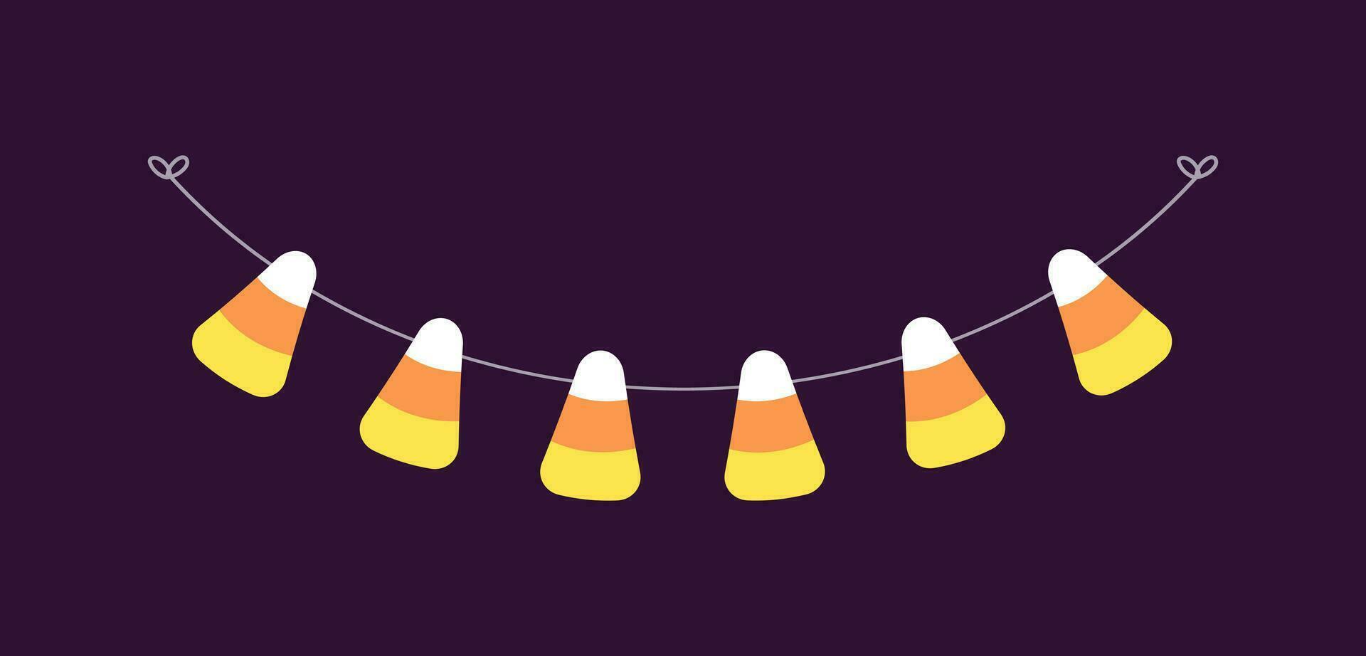 Cute Candy Corn Garland for Halloween. Simple trick or treat banner hanging party decor vector element.