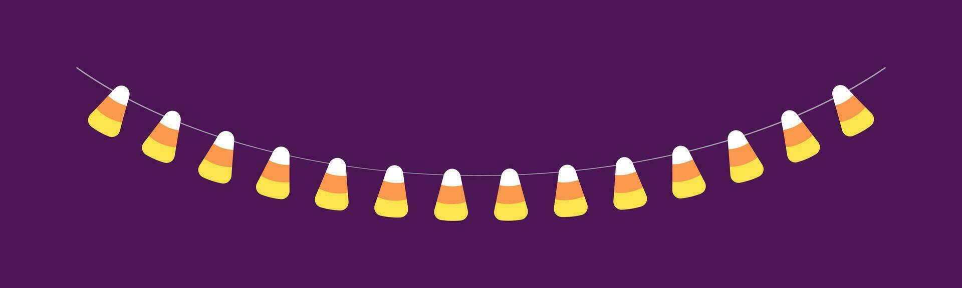 Cute Candy Corn Garland for Halloween. Simple trick or treat banner hanging party decor vector element.