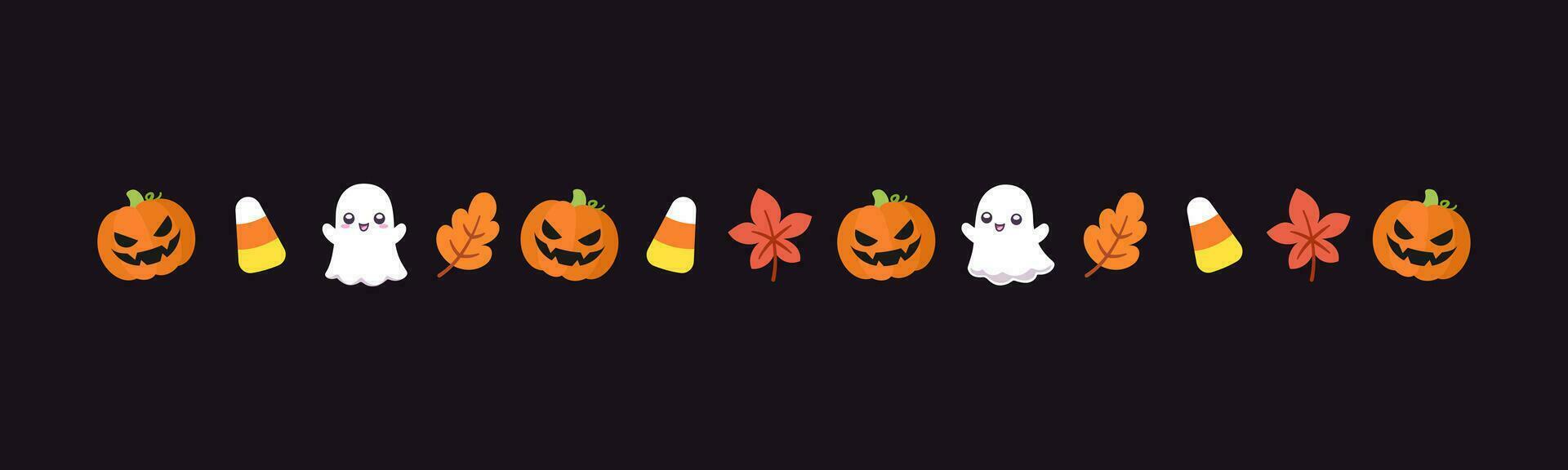 Separator Border illustration line of cute ghost, jack o lanterns, trick or treat icon pattern for Halloween day concept of autumn season vector