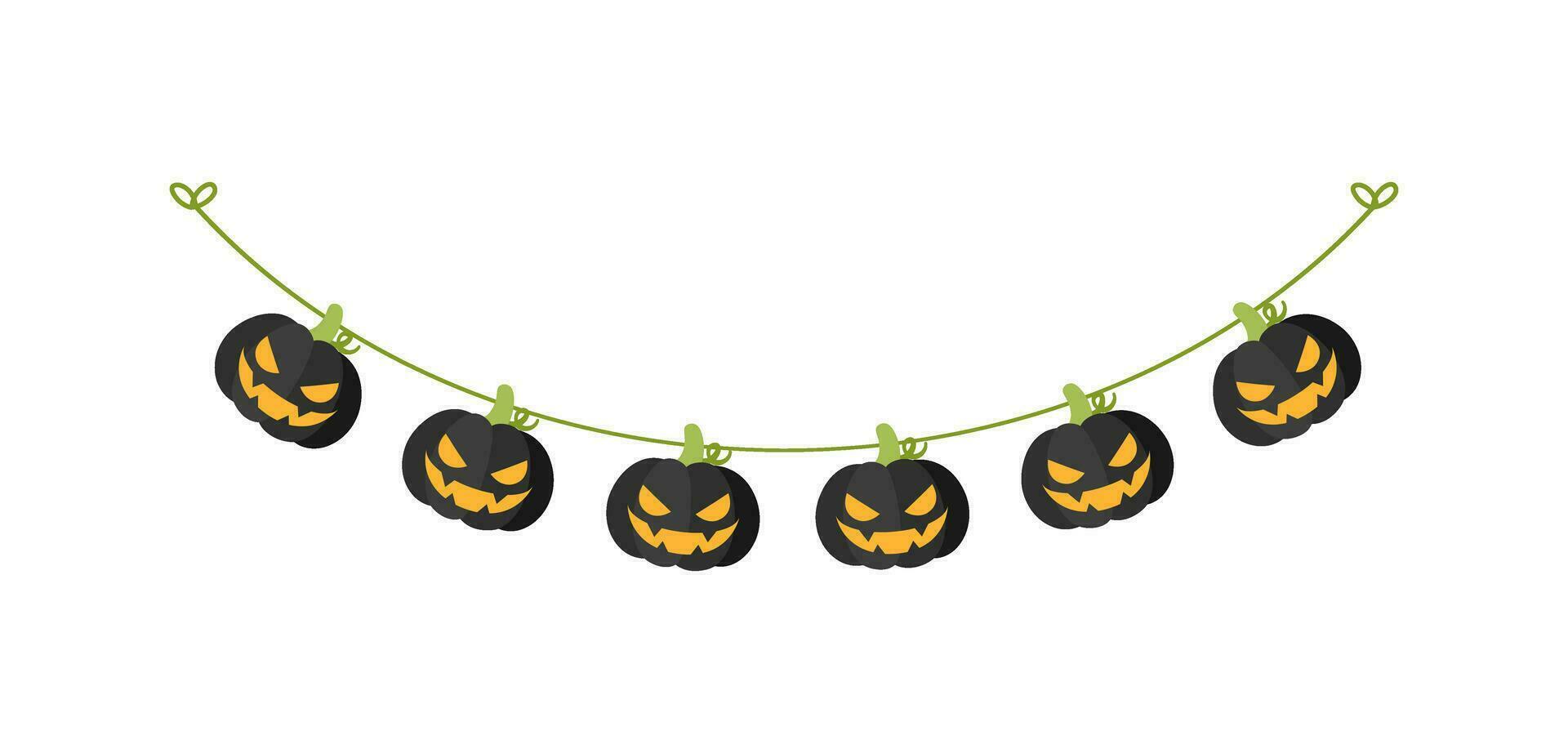 Cute Jack O Lantern Evil Pumpkin Garland for Halloween. Simple banner hanging party classy decor vector element.