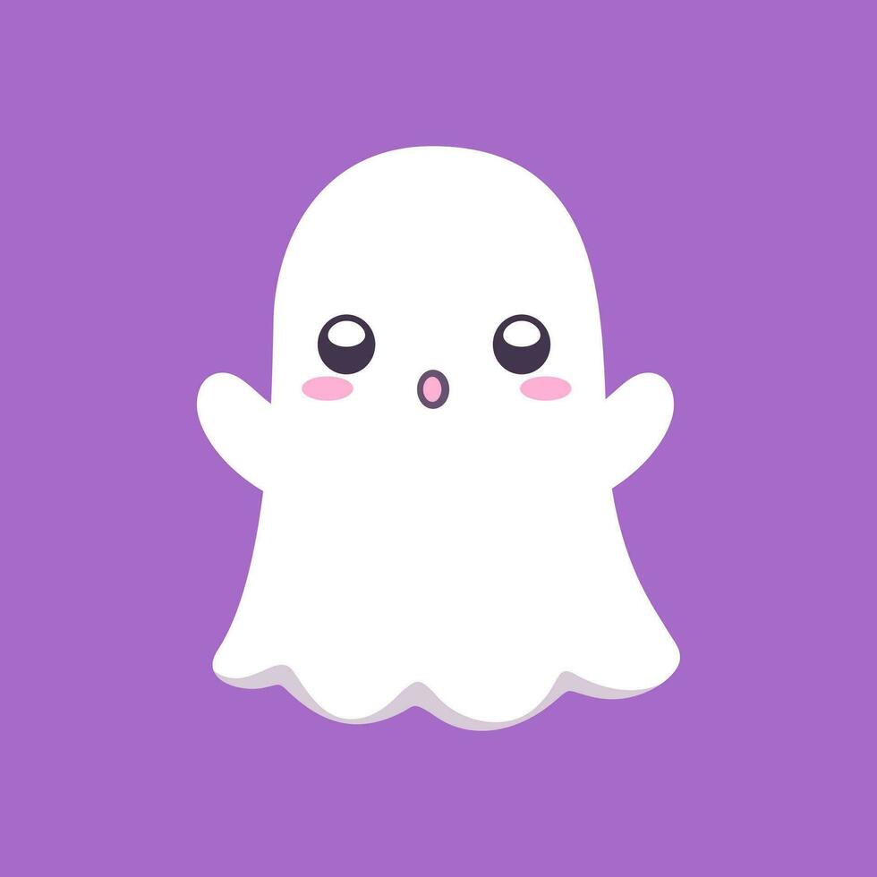 Cute funny ghost cartoon vector illustration. Childish spooky boo halloween characters for kids.