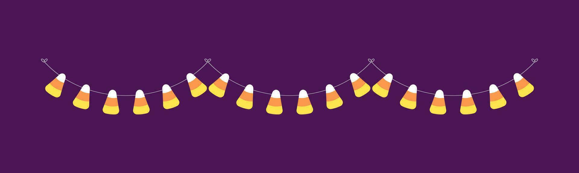 Cute Candy Corn Garland for Halloween. Simple trick or treat banner hanging party decor vector element.