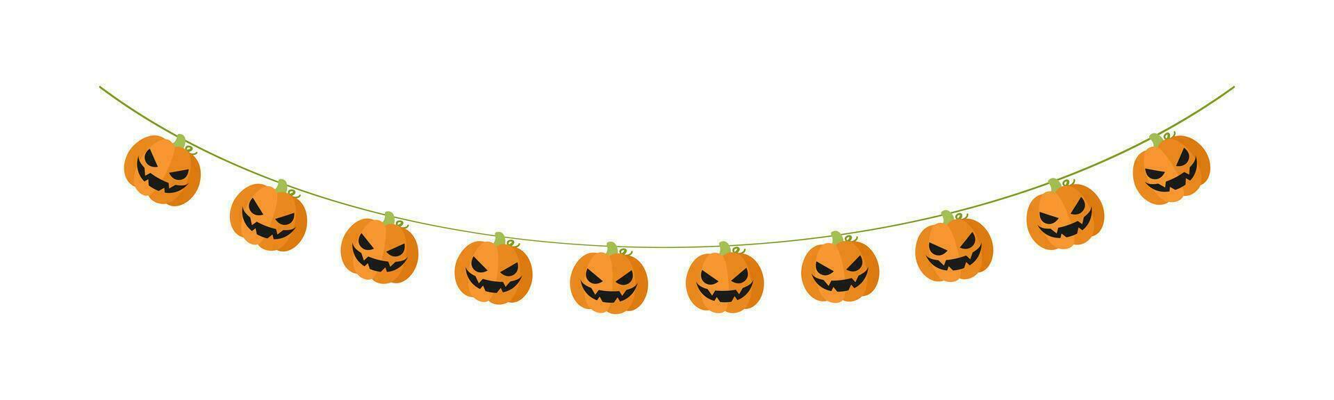 Cute Jack O Lantern Evil Pumpkin Garland for Halloween. Simple banner hanging party classy decor vector element.