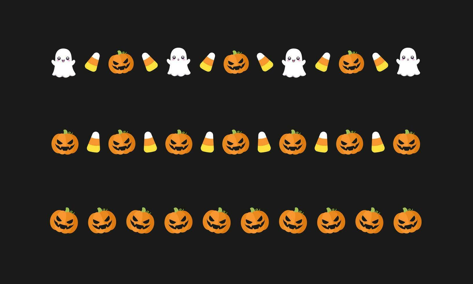 Separator Border illustration line set of cute ghost, jack o lanterns, candy corn, trick or treat patterns for Halloween day vector