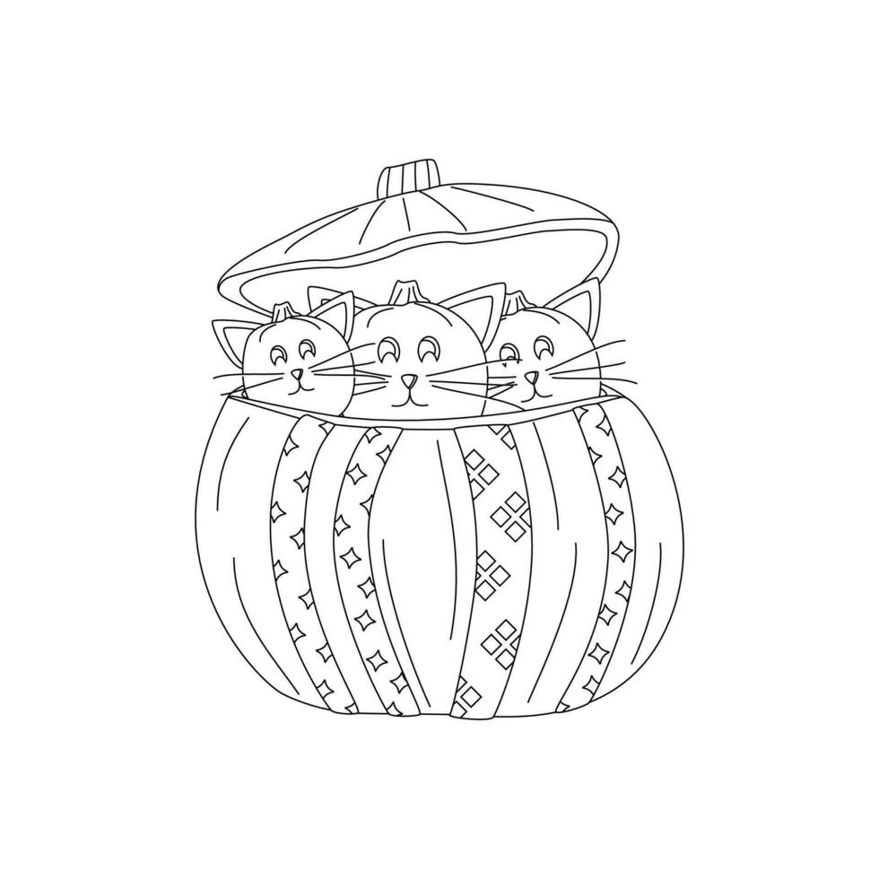 Halloween pumpkins, autumn holiday. A pumpkin with a carved smile. Pumpkin cat. Line art. vector