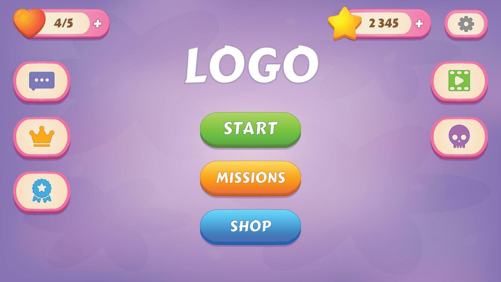 Main menu. GUI Kit casual assets for a game mobile, a set of user ...
