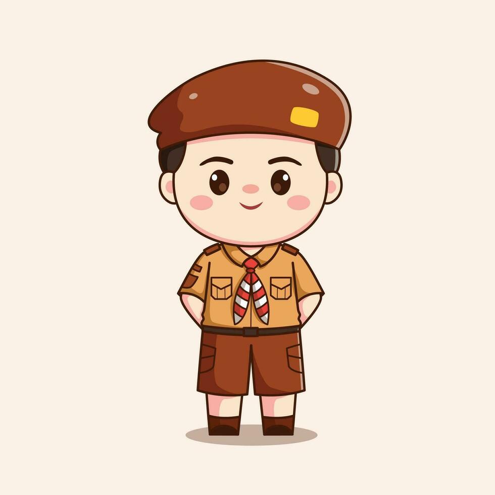 indonesian scout boy cute kawaii chibi character illustration vector