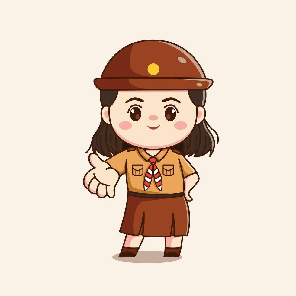 indonesian scout girl cute kawaii chibi character illustration vector