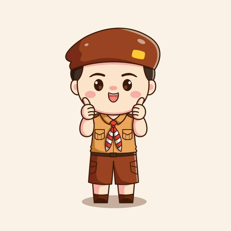 indonesian scout boy thumbs up good sign cute kawaii chibi character illustration vector