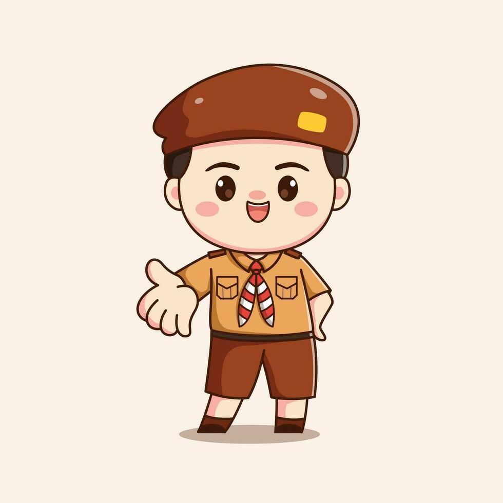 indonesian scout boy cute kawaii chibi character illustration vector