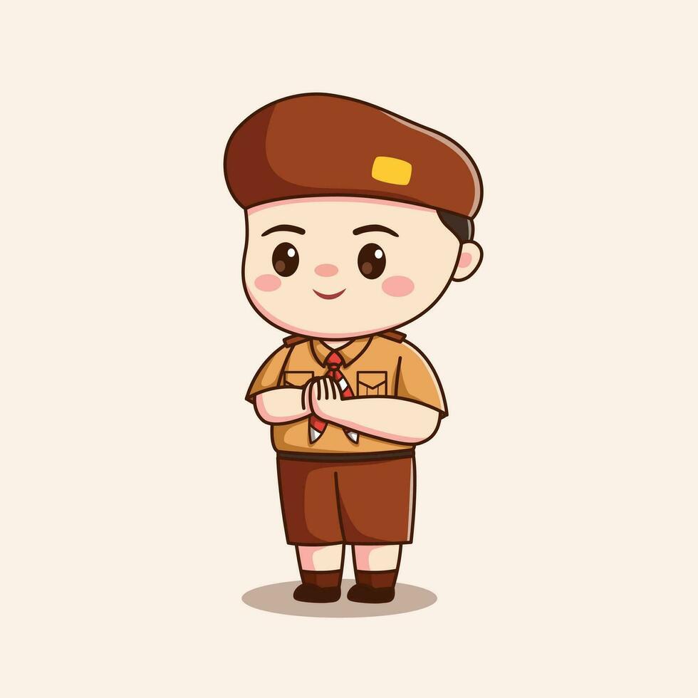 indonesian scout boy cute kawaii chibi character illustration vector