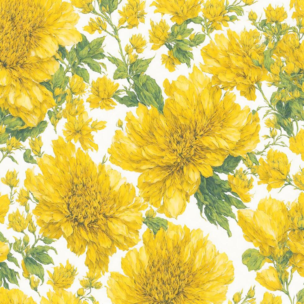 Yellow flowers watercolor seamless patterns photo