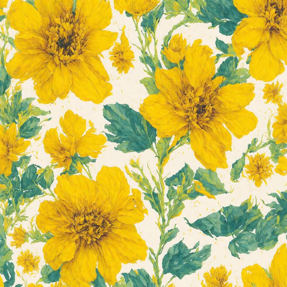 Yellow flowers watercolor seamless patterns photo