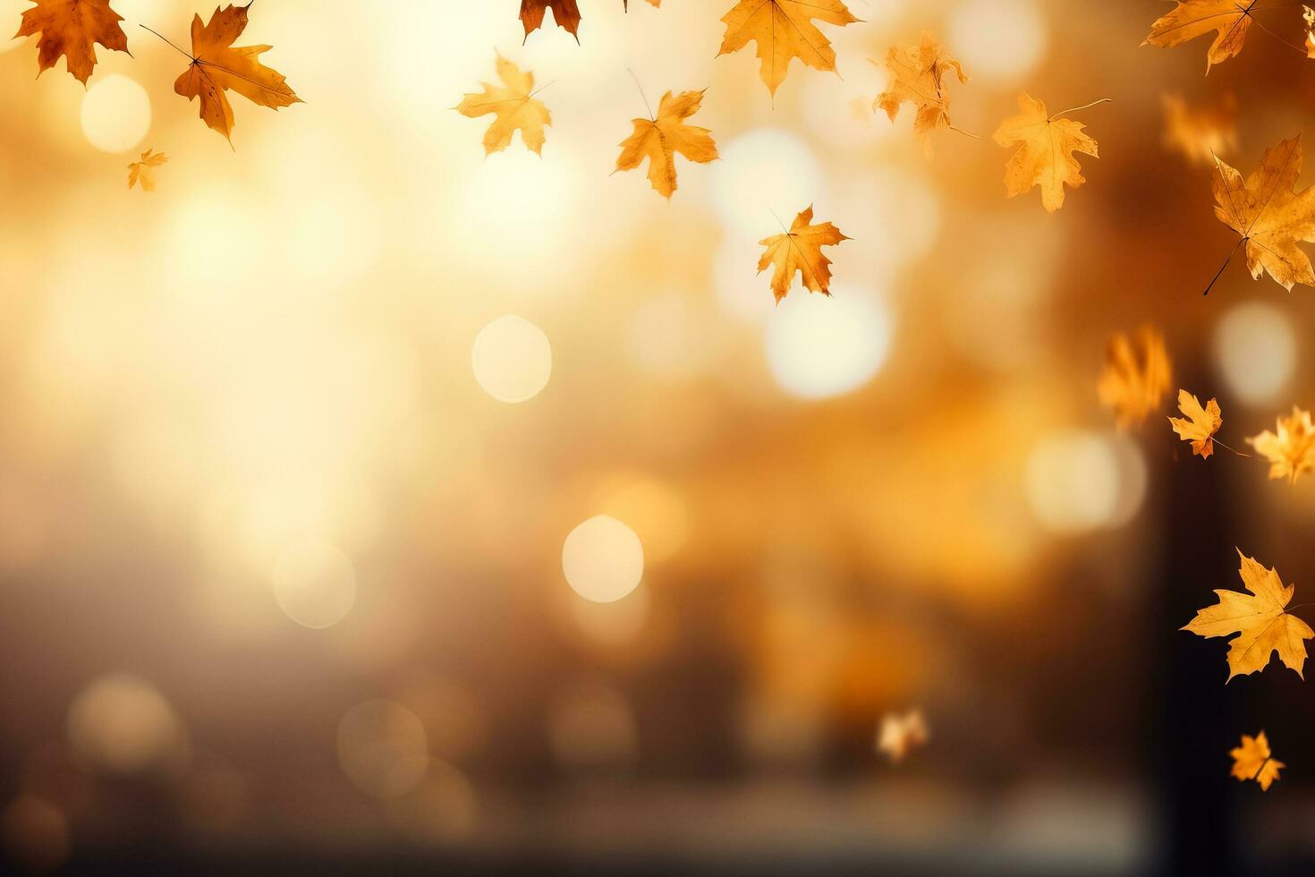 Autumn background with defocused falling maple leaves photo