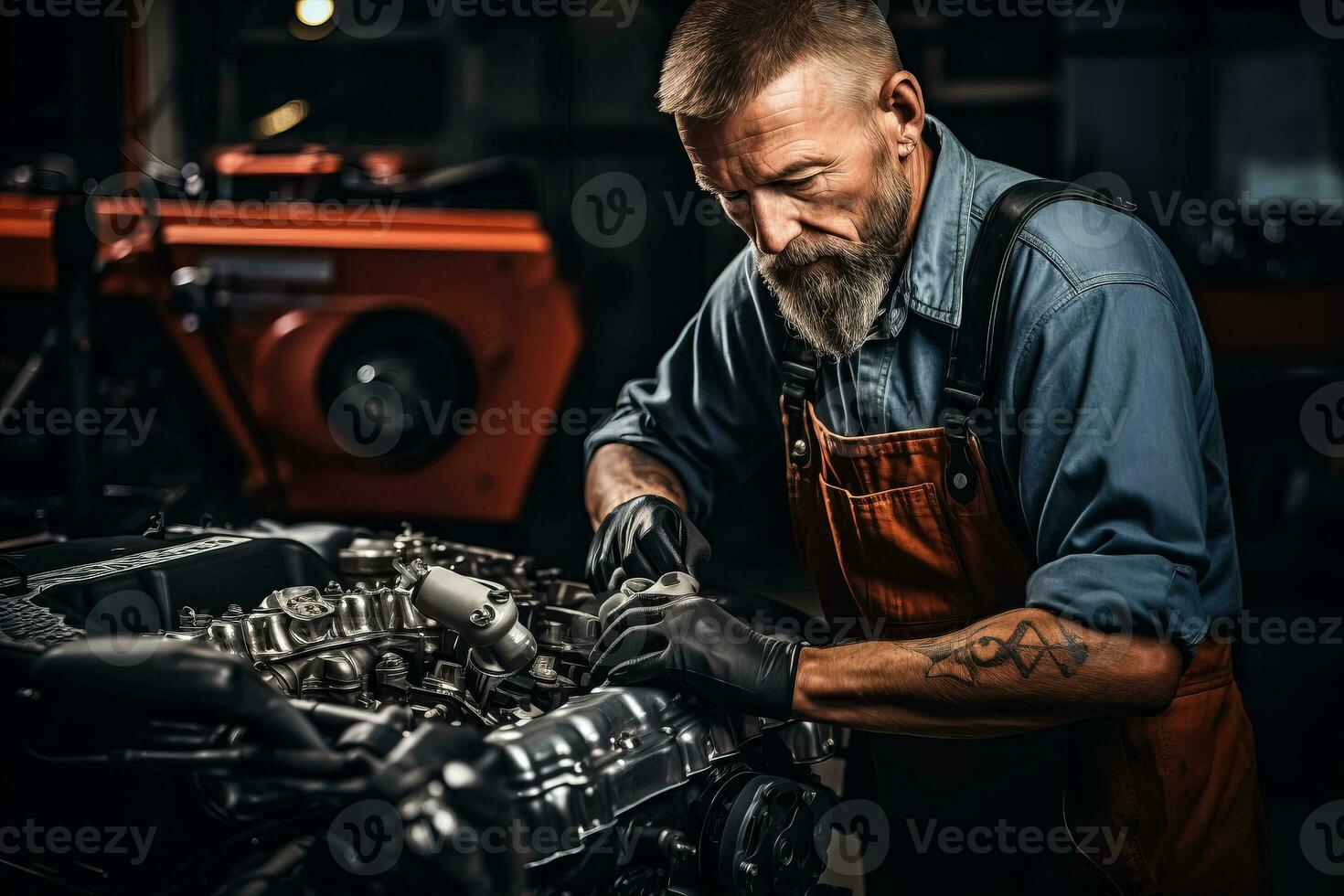 mecánico trabajando en un motor de automóvil foto