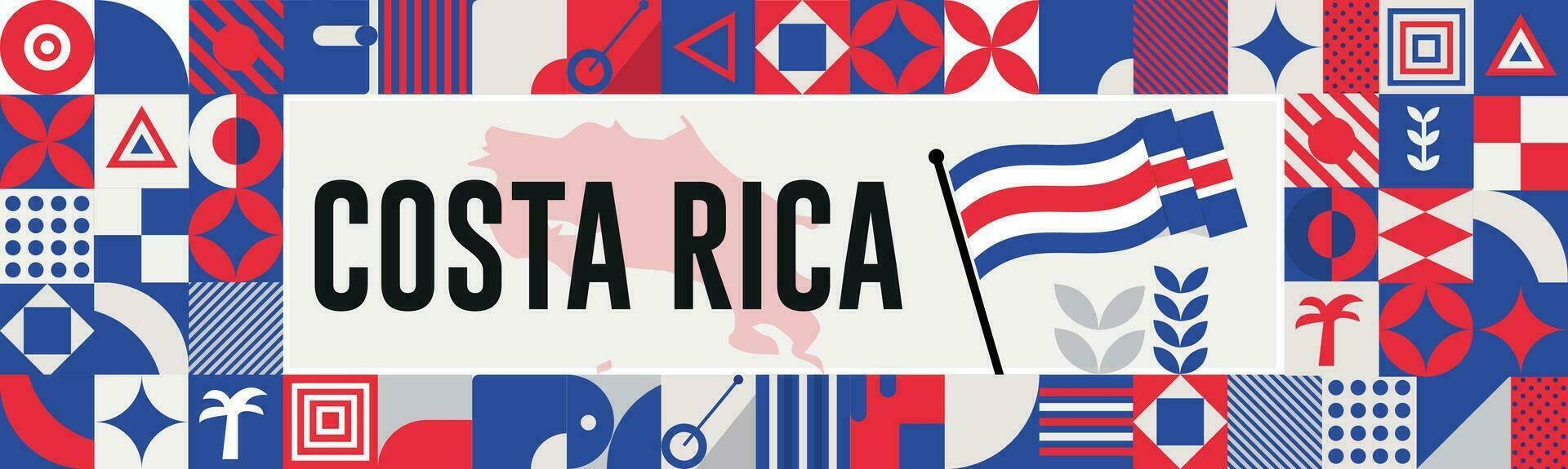 costa rica nacional día bandera con mapa, bandera colores tema antecedentes y geométrico resumen retro moderno negro azul rojo diseño. resumen moderno diseño. vector