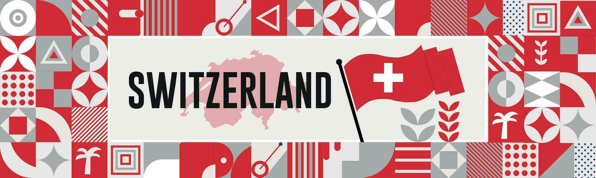 SWITZERLAND Map and raised fists. National day or Independence day design for SWITZERLAND celebration. Modern retro design with abstract icons. Vector illustration.