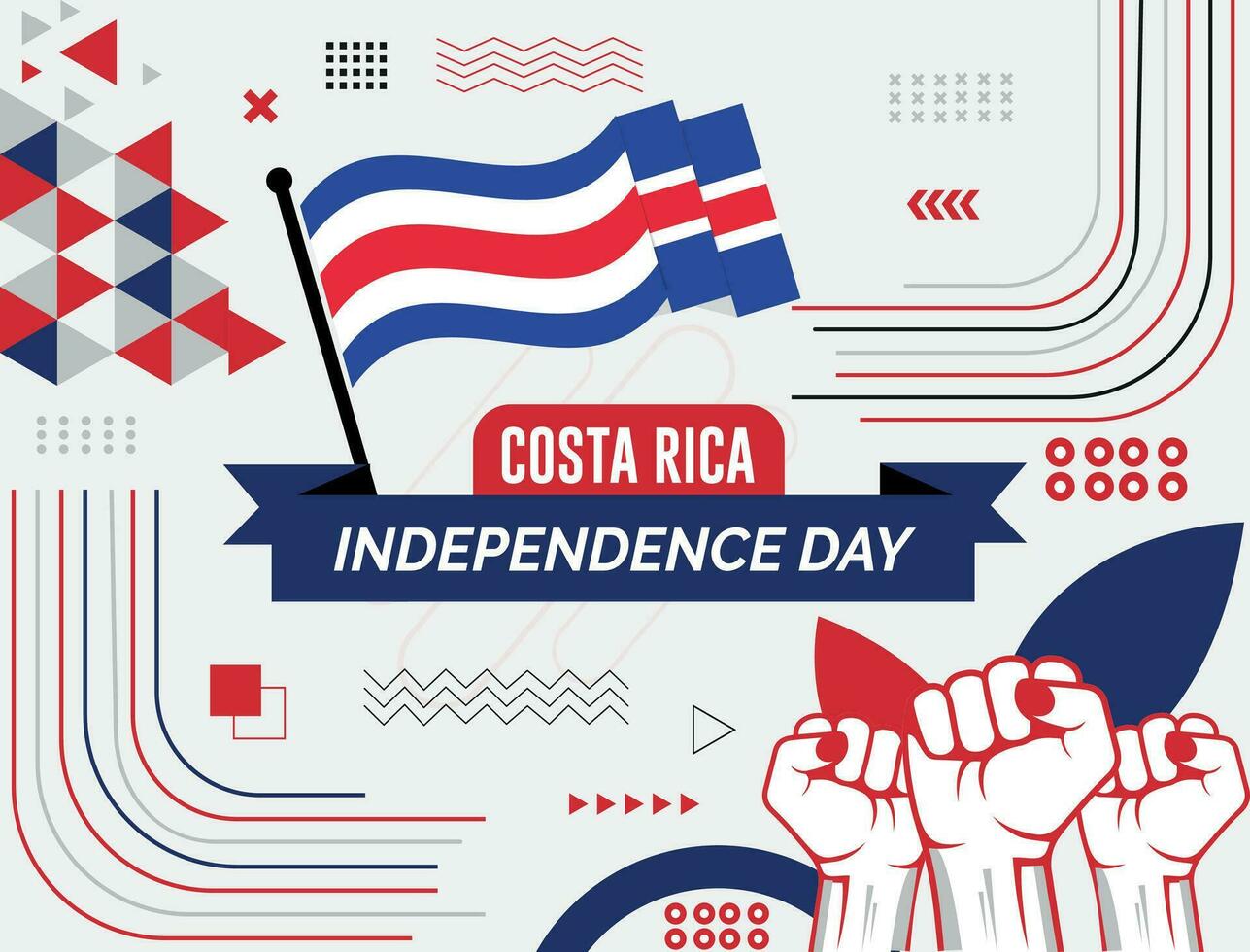 Costa Rica national day banner with map, flag colors theme background and geometric abstract retro modern black Blue red design. abstract modern design. vector