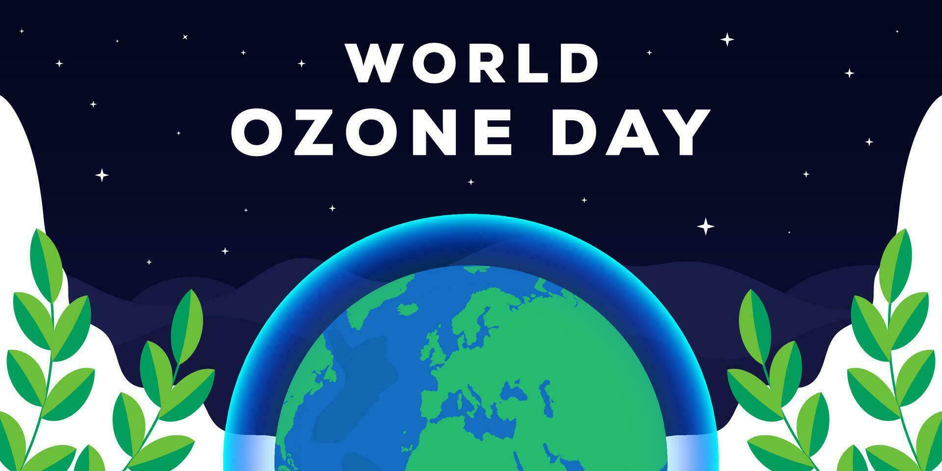 horizontal banner world ozone day with earth shrouded by ozone, and leaves vector