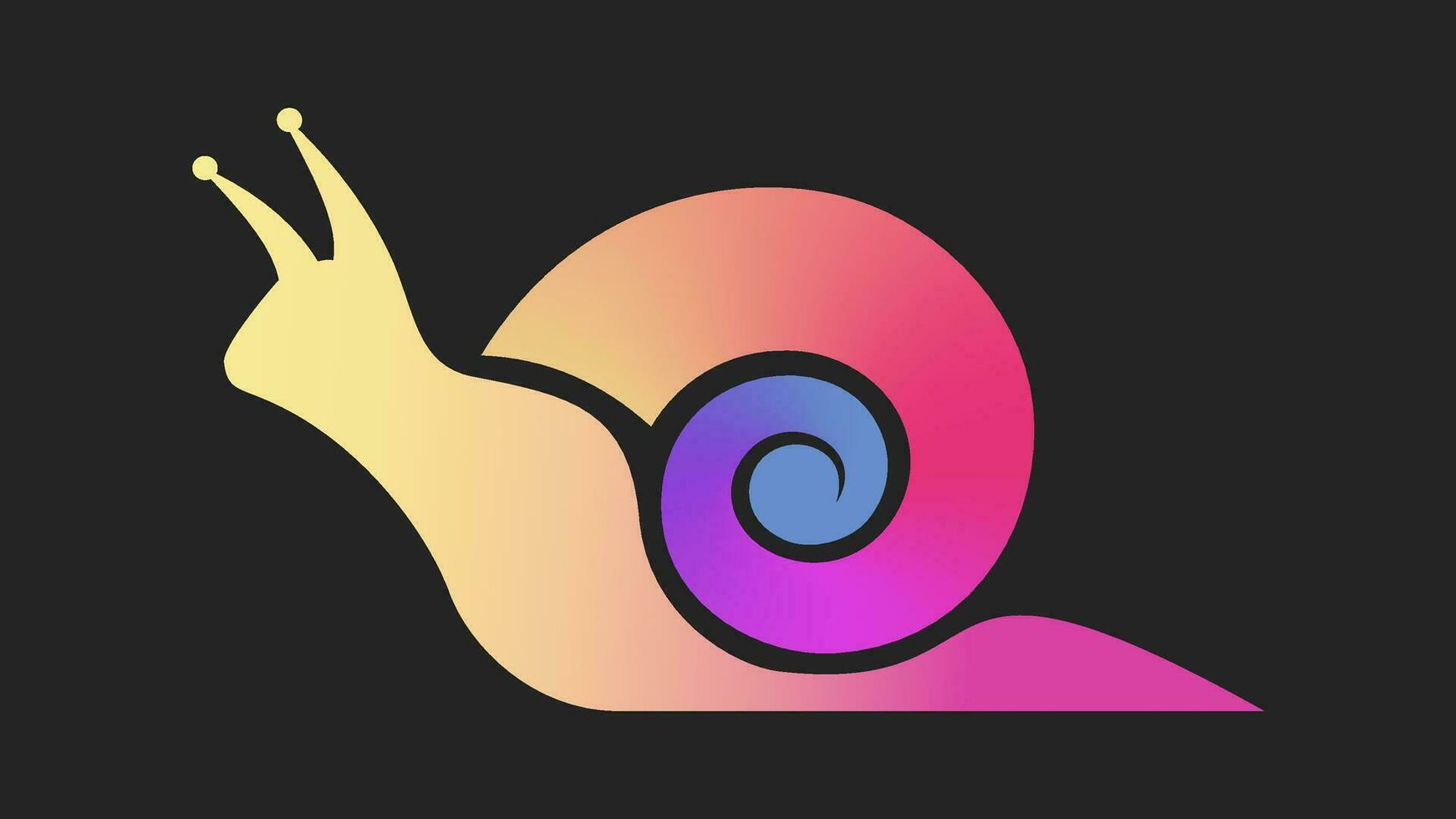Snail with a colored shell isolated on black background. Snail logo. vector