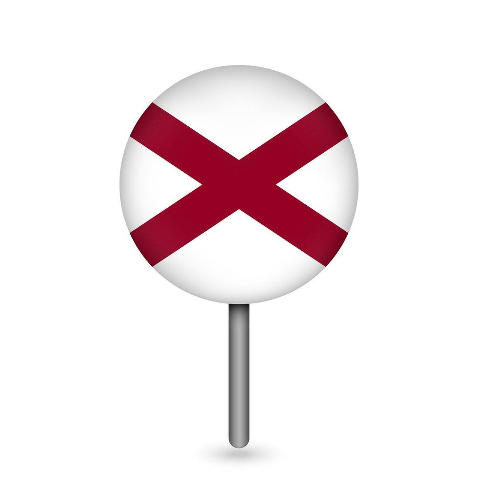 Map pointer with flag of Alabama. Vector illustration.