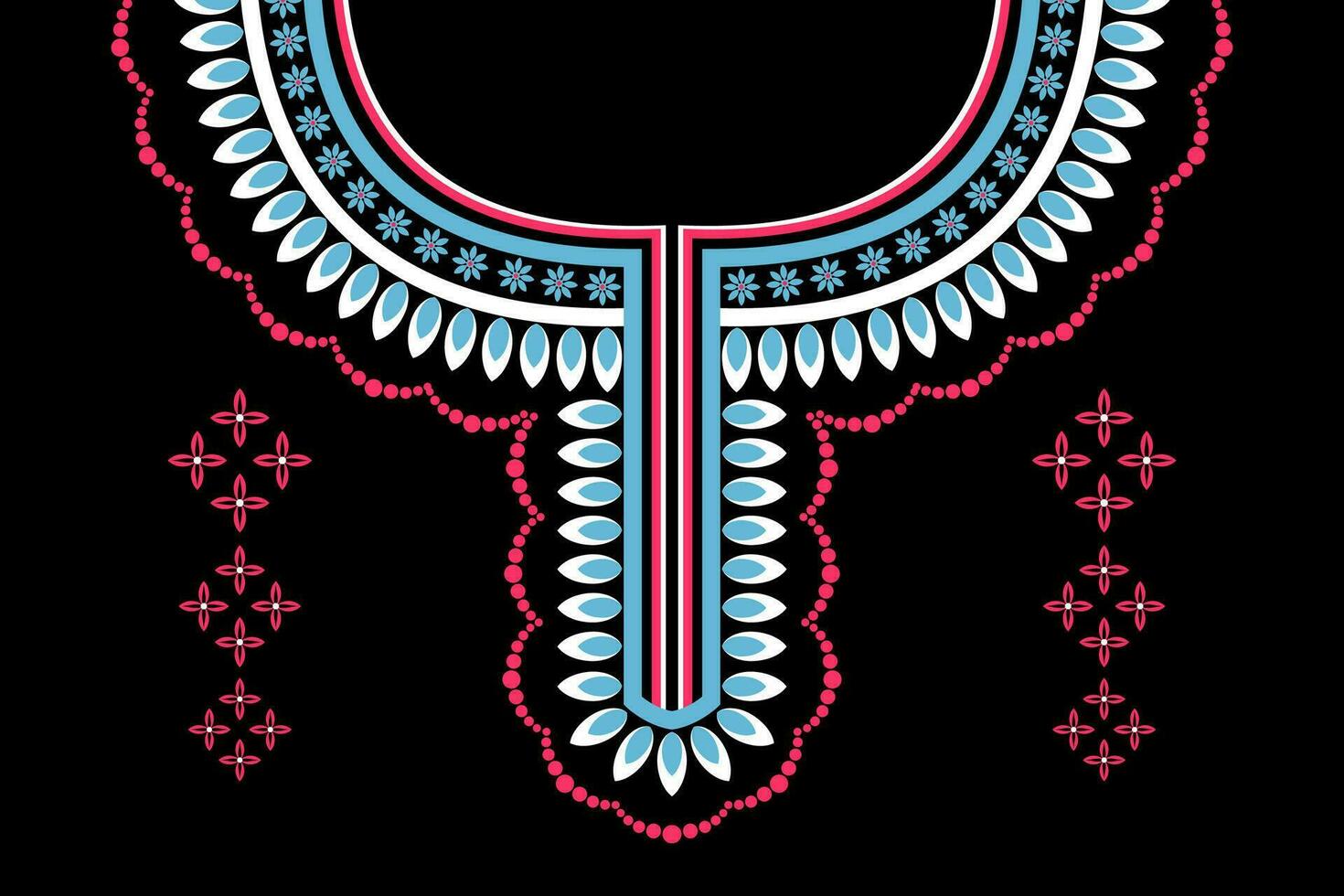 Beautiful ethnic collar lace oriental pattern traditional on black background. Aztec style embroidery abstract vector illustration. Designs for fashion texture, fabric, fashion women, shirt, clothes