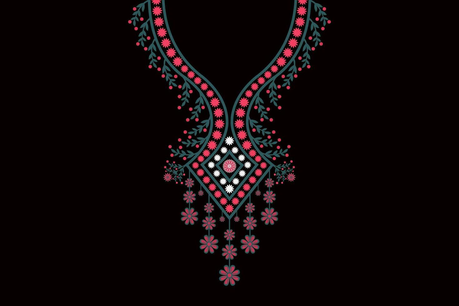 Beautiful ethnic collar lace oriental pattern traditional on black background. Aztec style embroidery abstract vector illustration. Designs for fashion texture, fabric, fashion women, clothes