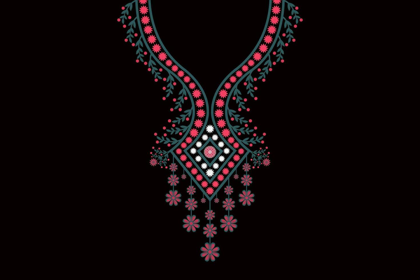 hermosa étnico collar cordón oriental modelo tradicional en negro antecedentes. azteca estilo bordado resumen vector ilustración. diseños para Moda textura, tela, Moda mujer, ropa