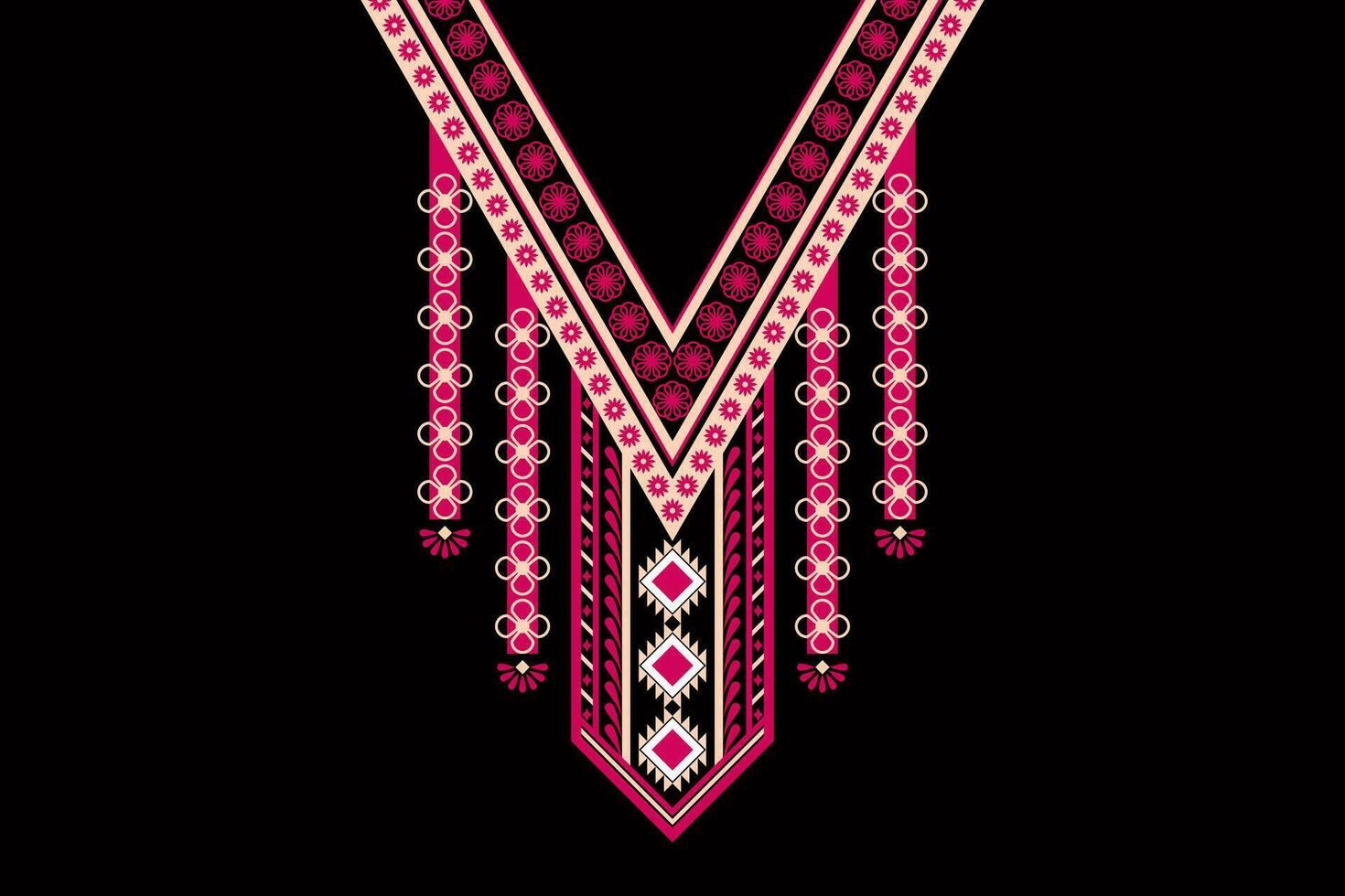 Beautiful ethnic collar lace oriental pattern traditional on black background. Aztec style embroidery abstract vector illustration. Designs for fashion texture, fabric, fashion women, print, clothes