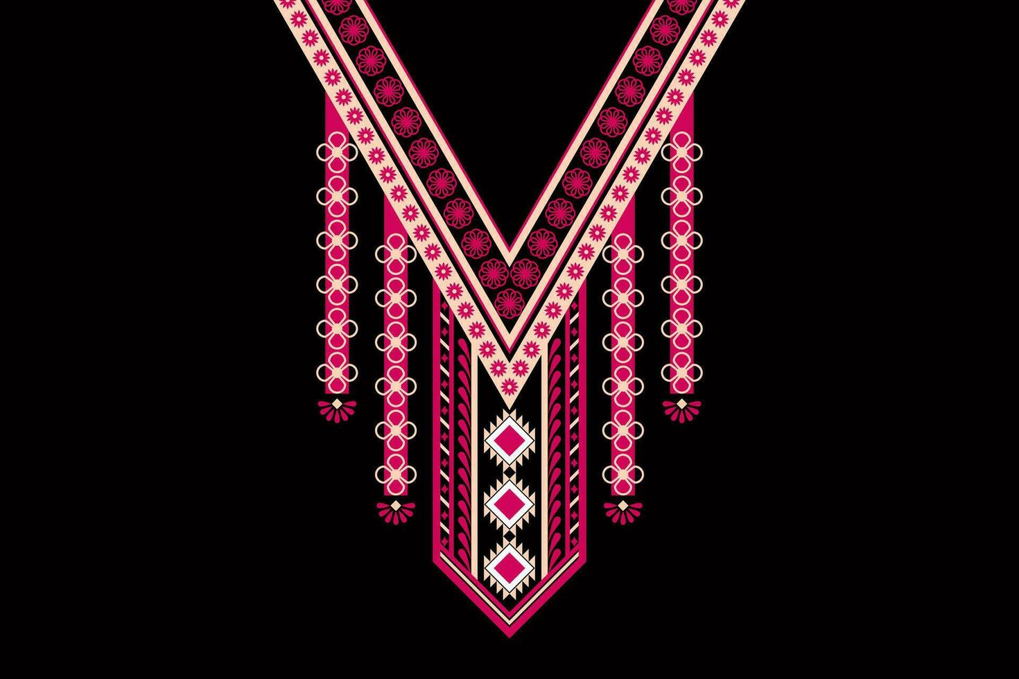 hermosa étnico collar cordón oriental modelo tradicional en negro antecedentes. azteca estilo bordado resumen vector ilustración. diseños para Moda textura, tela, Moda mujer, imprimir, ropa