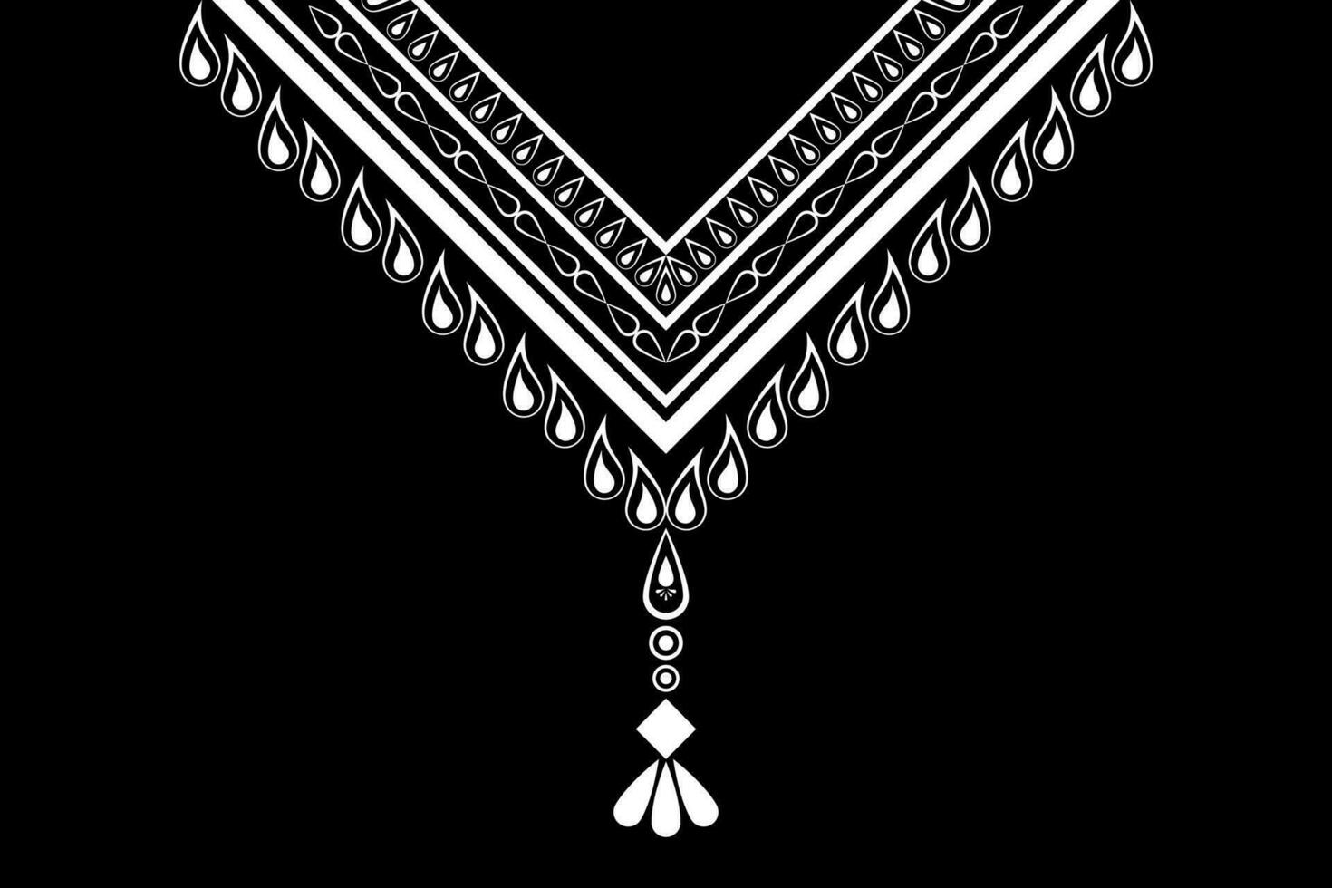 hermosa étnico collar cordón oriental modelo tradicional en negro antecedentes. azteca estilo bordado resumen vector ilustración. diseños para Moda textura, tela, Moda mujer, camisa, ropa