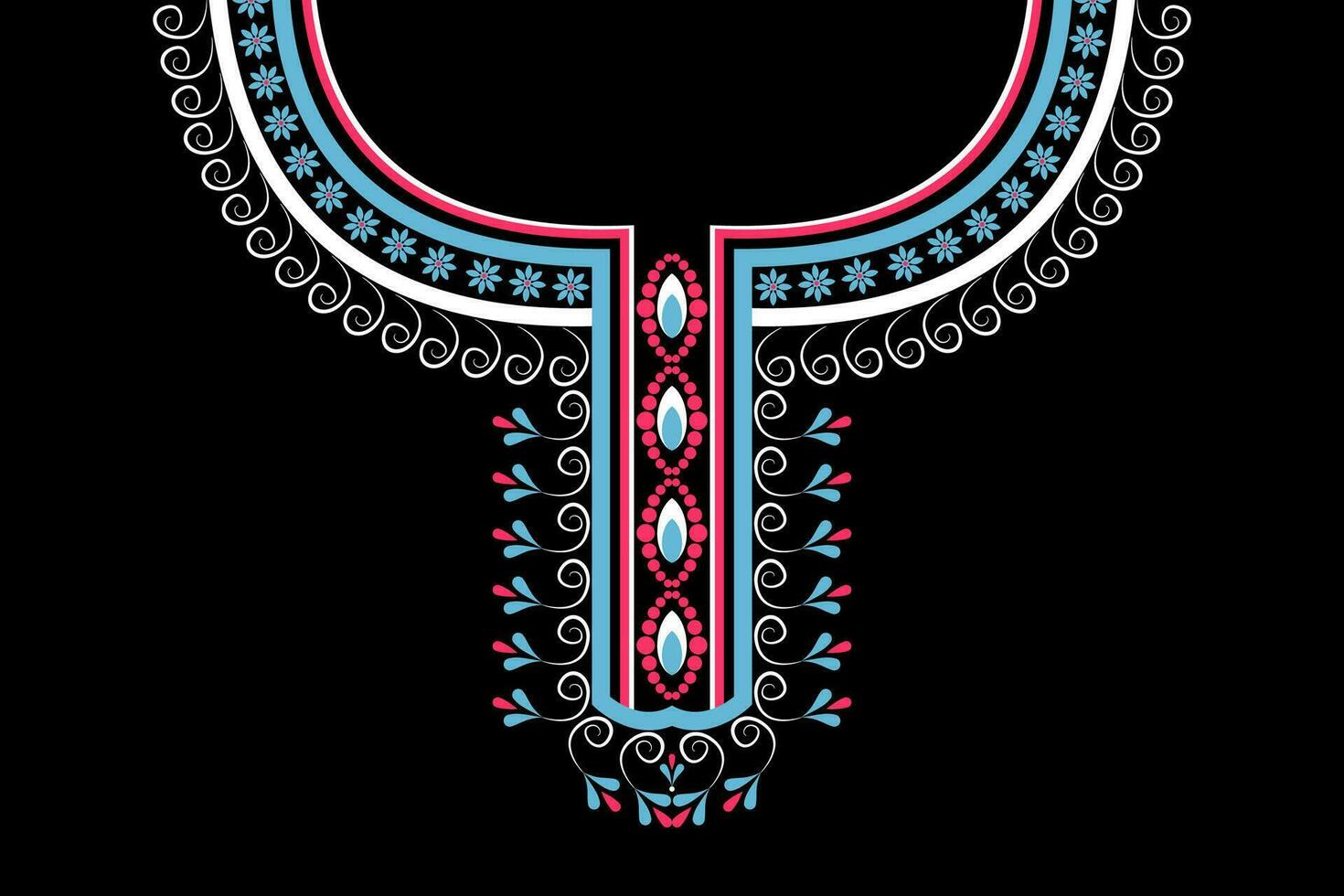 hermosa étnico collar cordón oriental modelo tradicional en negro antecedentes. azteca estilo bordado resumen vector ilustración. diseños para Moda textura, tela, Moda mujer, camisa, ropa