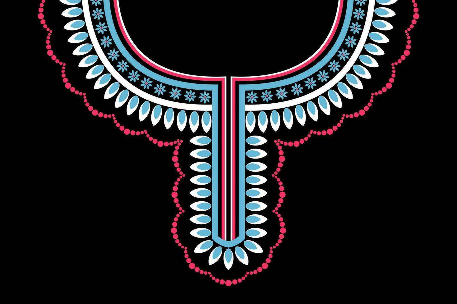 Beautiful ethnic collar lace oriental pattern traditional on black background. Aztec style embroidery abstract vector illustration. Designs for fashion texture, fabric, fashion women, shirt, clothes
