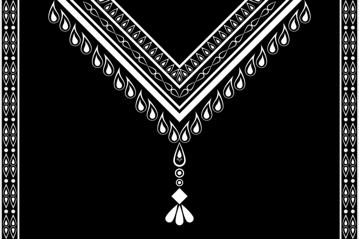Beautiful ethnic collar lace oriental pattern traditional on black background. Aztec style embroidery abstract vector illustration. Designs for fashion texture, fabric, fashion women, shirt, clothes