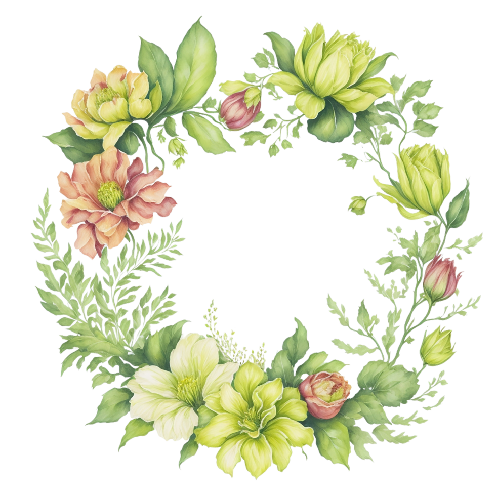 Flower Bouquet Watercolor Clipart ,Watercolor rounded frame, AI Generated png
